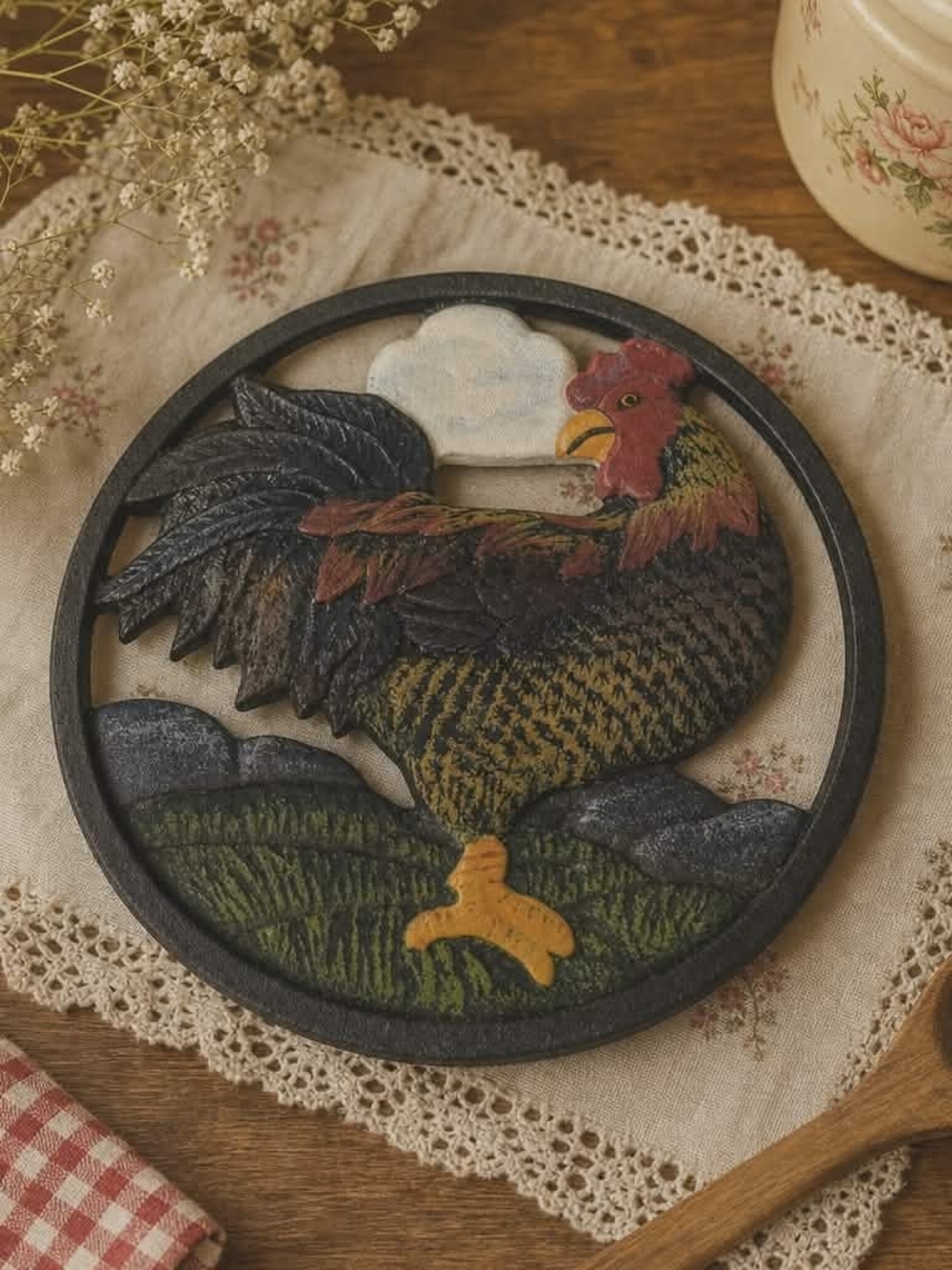 Vintage Cast Iron Rooster Trivet – Farmhouse Kitchen Decor
